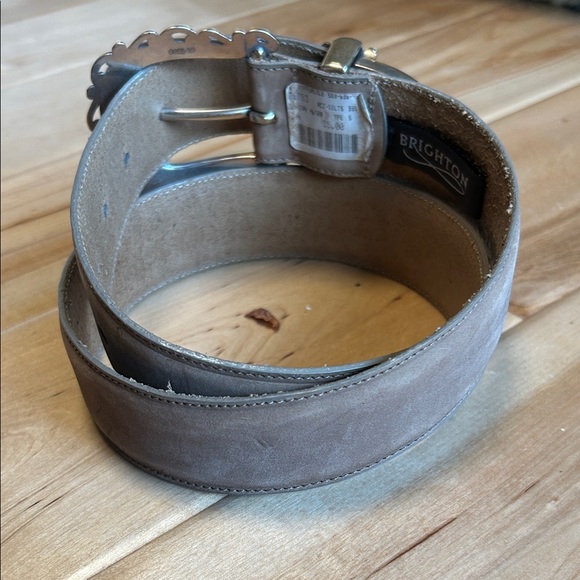 Brighton Suede Beige Leather Belt with Silver Buckle - Picture 5 of 8